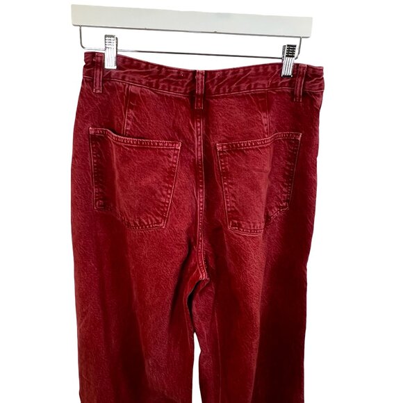 Mango Cranberry Red Garment Washed Wide Leg Full Length Jeans Size 10 - Picture 7 of 10